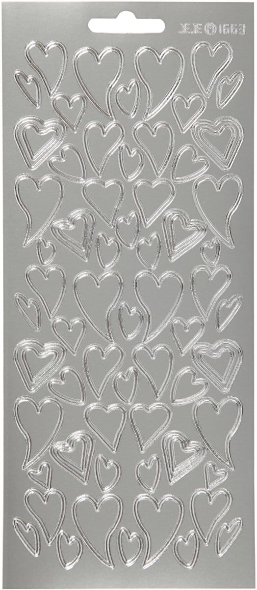 Stickers, harten, vel 10x23 cm, zilver, 1 vel