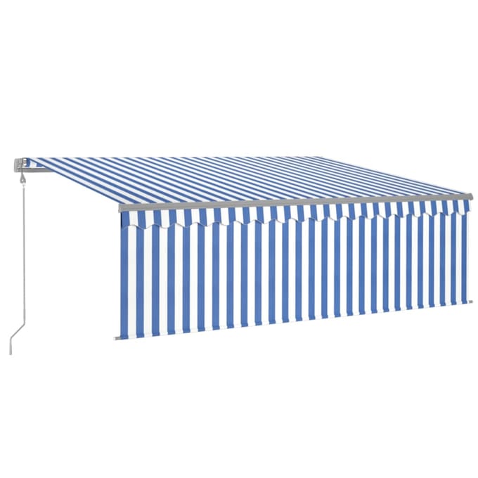 vidaXL - Luifel - met - rolgordijn, - LED - en - windsensor - 4,5x3 - m - blauw - en - wit