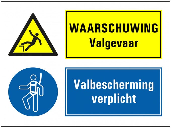 Valgevaar, valbescherming verplicht sticker 400 x 300 mm