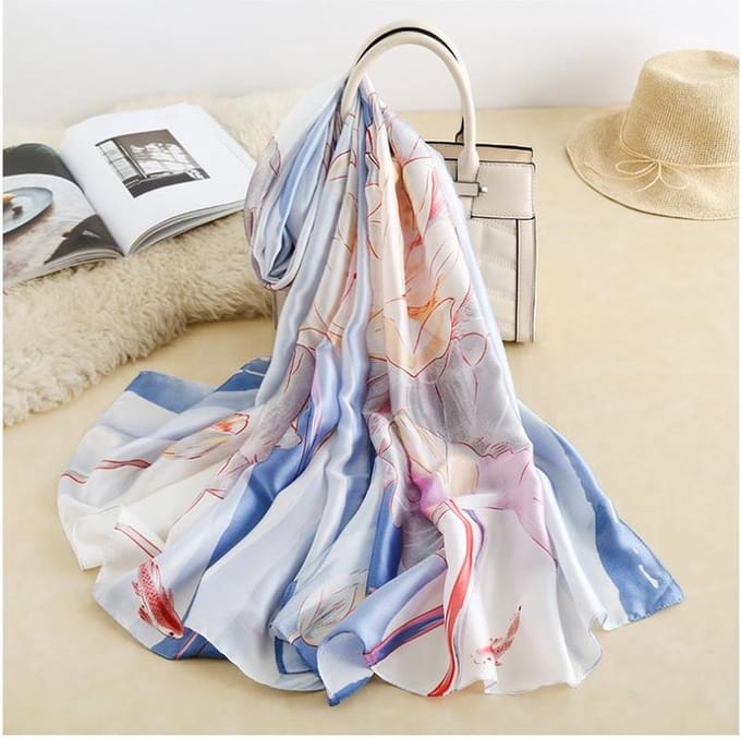 Sjaal - Scarf - Bloemen - 180 x 90cm - Blauw