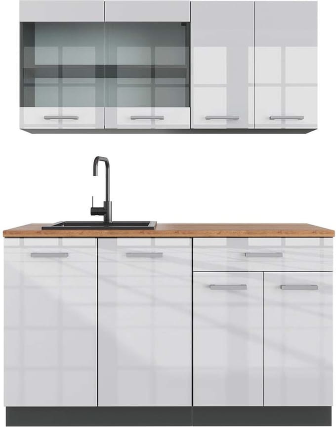 Vicco R-Line Eenpersoonskeuken – 140 cm, WB Eik Wit hoogglans/antraciet