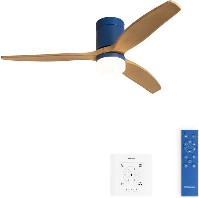 CREATE - Stille plafondventilator 40W met technische ABS bladen (Ø132cm) - Met licht LED - Controller voor wandmontage + afstandsbediening - Programmeerbaar - WIND CALM