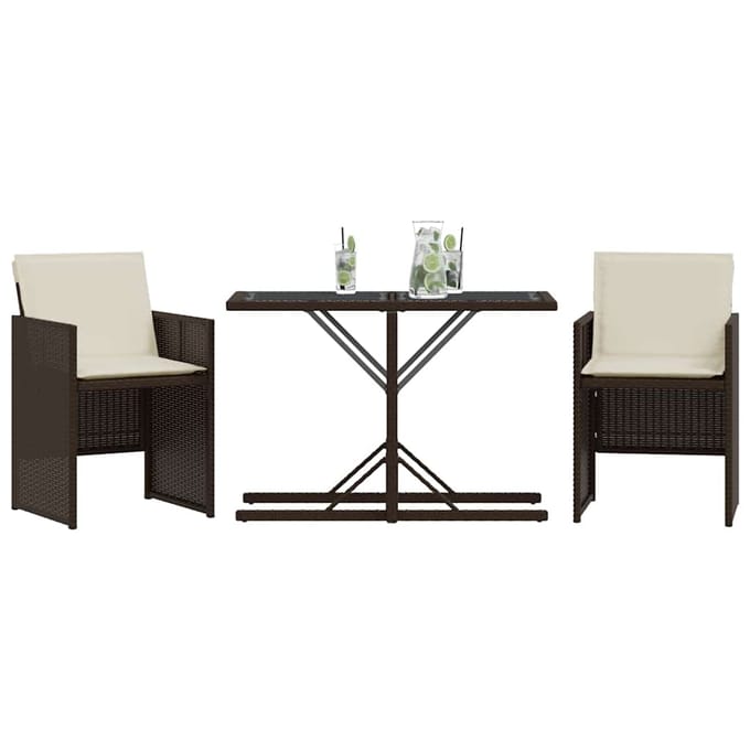 vidaXL - 3-delige - Bistroset - met - kussens - poly - rattan - bruin