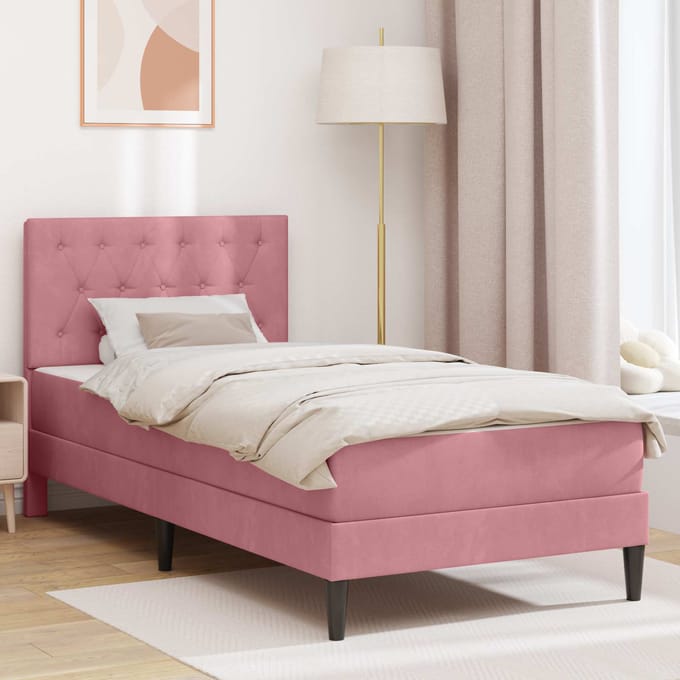 vidaXL - Bedframe - met - matras - met - hoofdeinde - Roze - 90 - x - 200 - cm - Fluweel