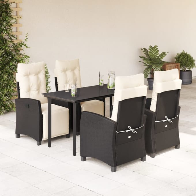 vidaXL - 5-delige - Tuinset - met - kussens - poly - rattan - zwart