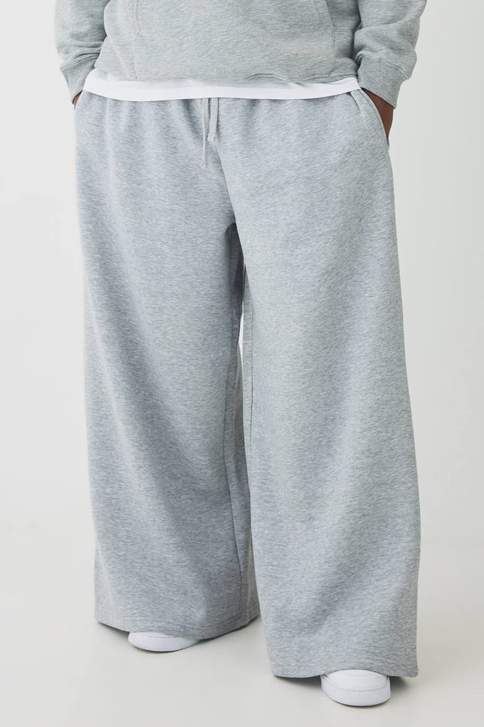 Plus Essential Extreme Wide Leg Joggers | Grey Marl | Size 4XL