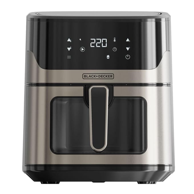 BLACK+DECKER BXAF6500E - Airfryer 6,5 liter - 1600 W - Kijkvenster - 8 programma’s - 80–200 °C - Zwart/RVS