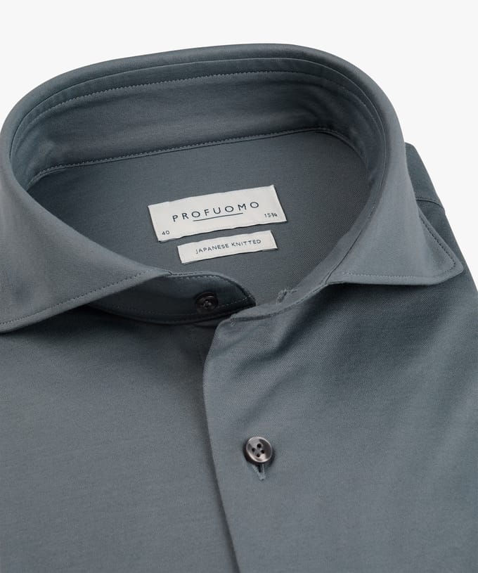 Profuomo Japanese Knitted Overhemd Denim Blue - Maat 40 - Heren - Overhemden Formeel