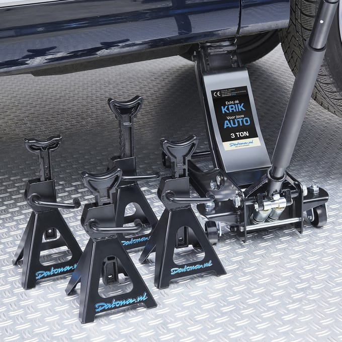 Datona® Autokrik laag model 3 ton met vier assteunen 3 ton - Zwart
