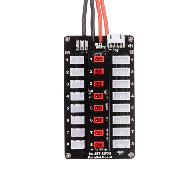 G.T.POWER 8X JST-stekker 2S/3S Lipo Batterij Parallel Laadbord voor zwart