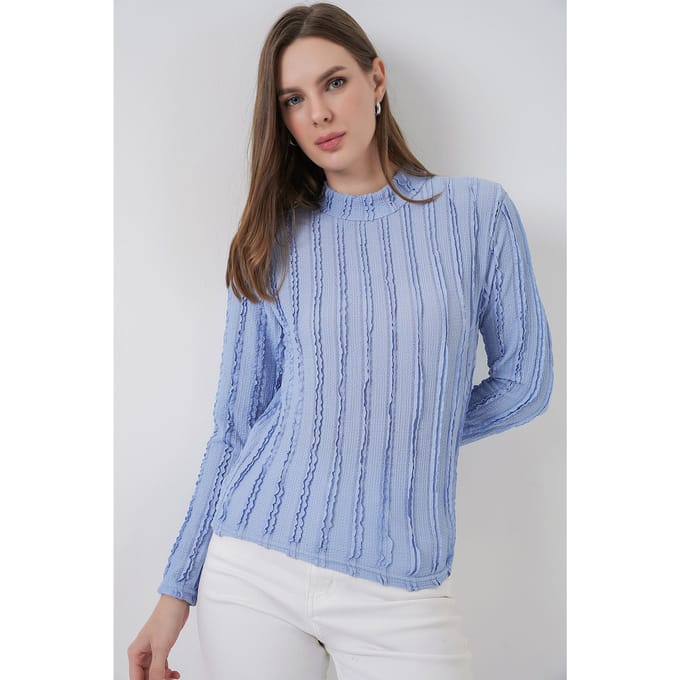 Gestructureerde Slim Fit Halflange Turtleneck Blouse
