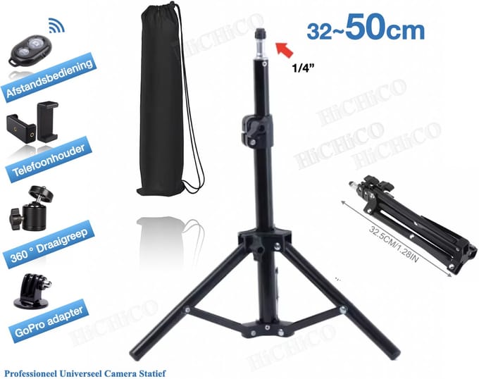 Camerastatief 50cm Hoog – Mini Tripod – Standaard - Telefoonstatief 50cm met Draagtas en Bluetooth Afstandsbediening