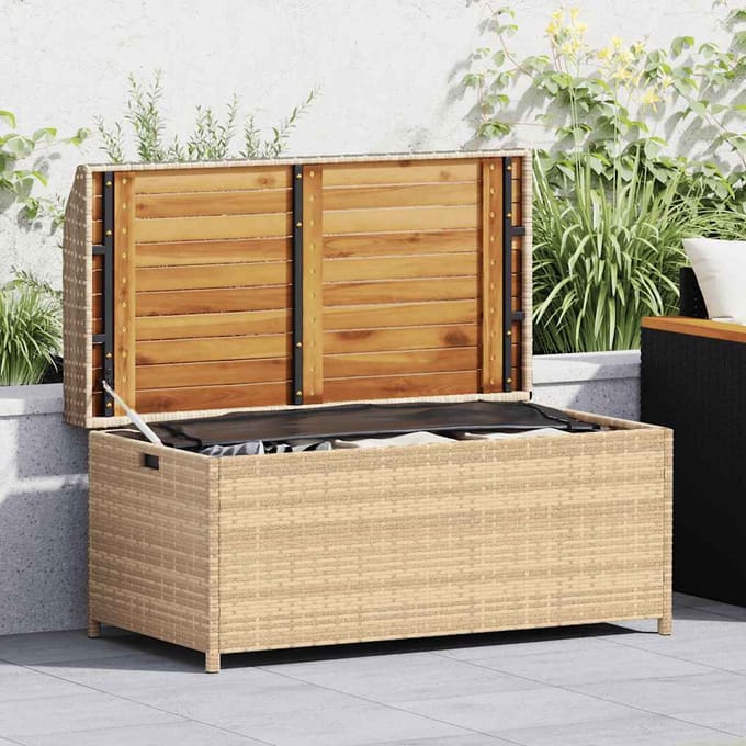vidaXL - Opbergbankje - 100x50x52 - cm - poly - rattan - acaciahout - gemengd - beige