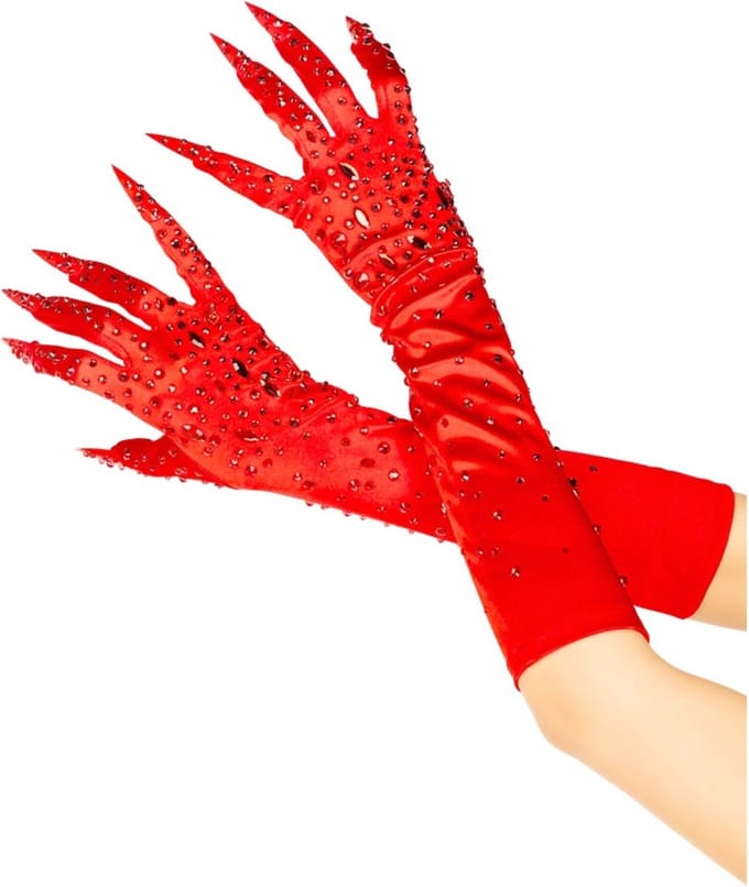 Leg Avenue - Rhinestone Claw Kostuum Handschoenen - Rood