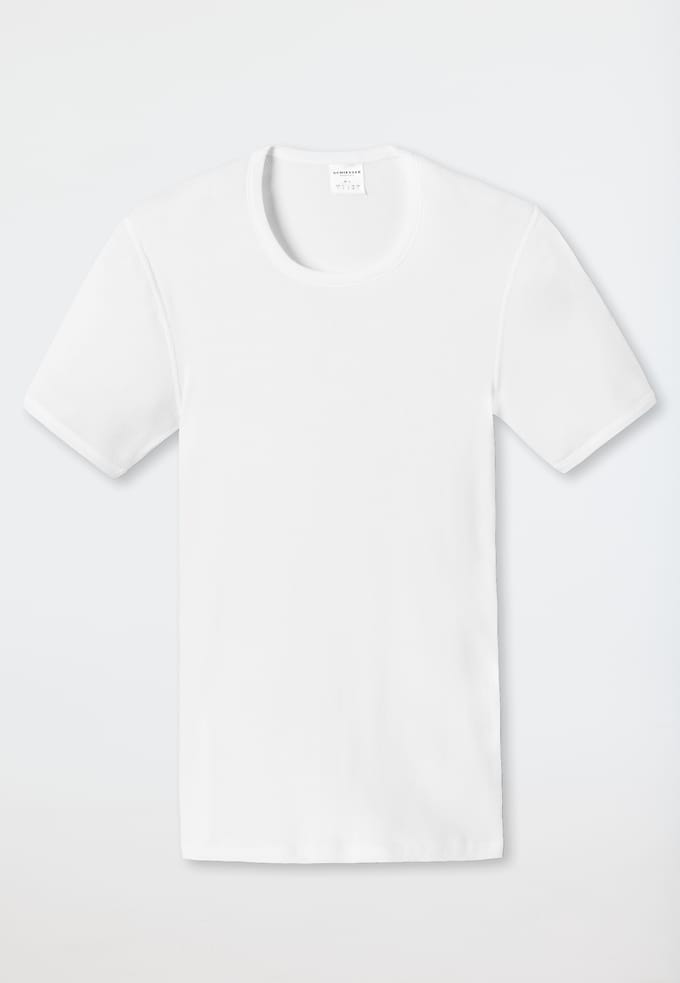 Schiesser Shirt - korte mouw - dubbelrib - wit - Essentials - Heren Ondershirt