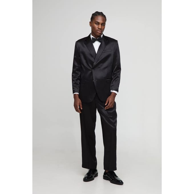 Straight Fit High Shine Blazer | Black | Size 48