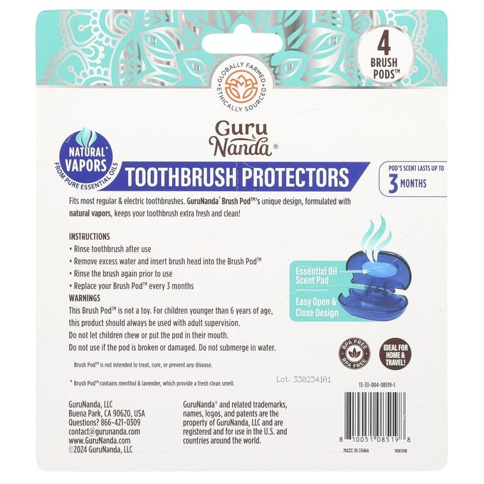 GuruNanda, Tandenborstelbeschermers, 4 Borstelcapsules white