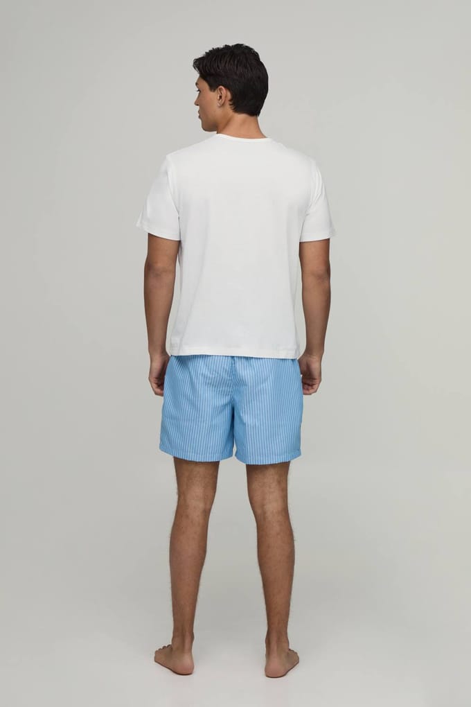Korte Mouw Regular Fit Henley T-shirt & Boxy Korte Broek Lounge Set | Blue | Size Medium
