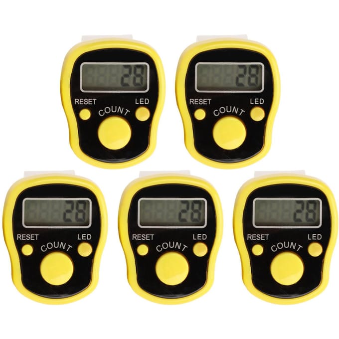 5 PCS Compteur de doigts Bouton de réinitialisation réglable Compteur manuel à 5 chiffres pour la prière Activités religieuses yellow
