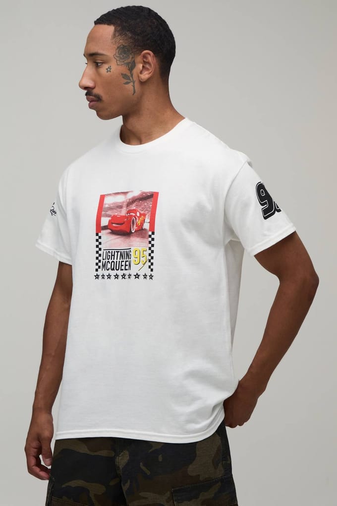 Oversized Disney Lightning McQueen Licentie Bedrukt T-shirt | White | Size Medium