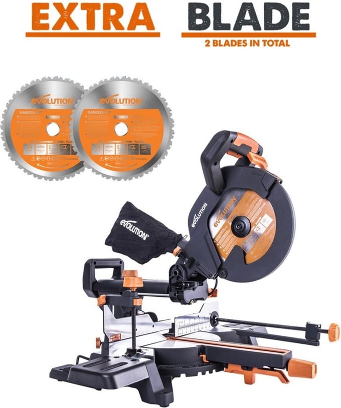 EVOLUTION - COMBOPACK R255SMS+ + ZAAGBLAD MULTIFUNCTIONEEL - DIA 255 MM - 2000W - 17KG