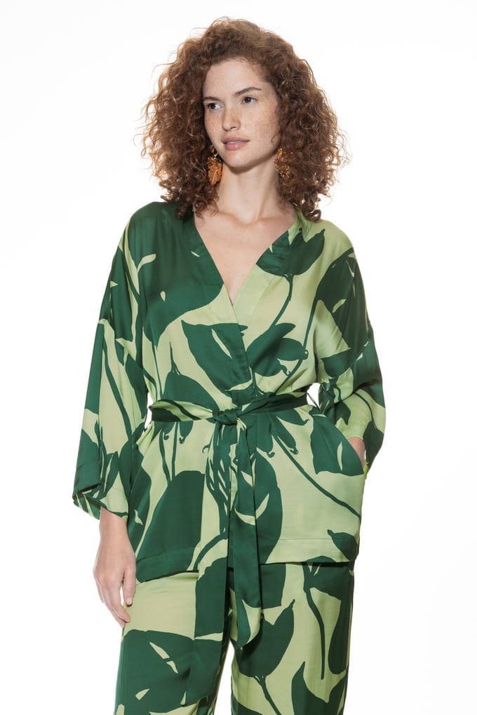 Korte kimono Serie Tropical Leaves Into The Green