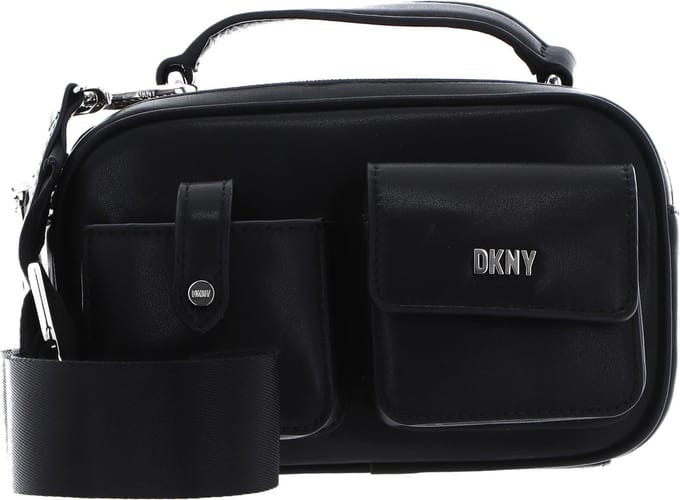 DKNY Leren Handtas Schoudertas Zyon Camera Bag Black / Silver Zwart