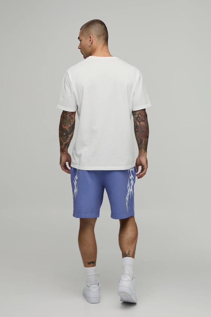Baggy Fit Gothic Washed Loopback Jersey Shorts | Blue | Size Small
