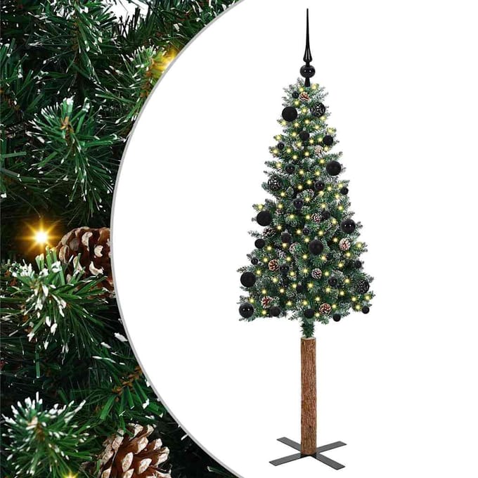 vidaXL - Slanke - Kerstboom - Groen - 150 - cm - PVC - en - massief - dennenhout