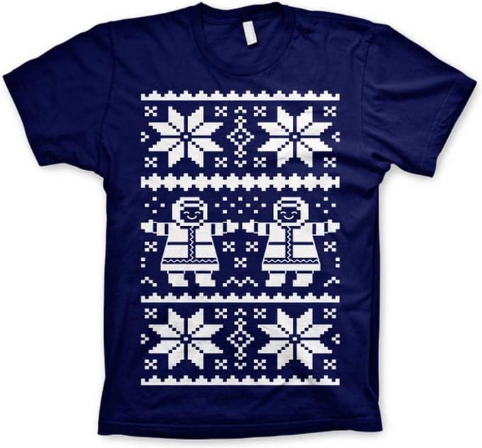Heren Tshirt -S- Retro X-Mas Knit Pattern Blauw