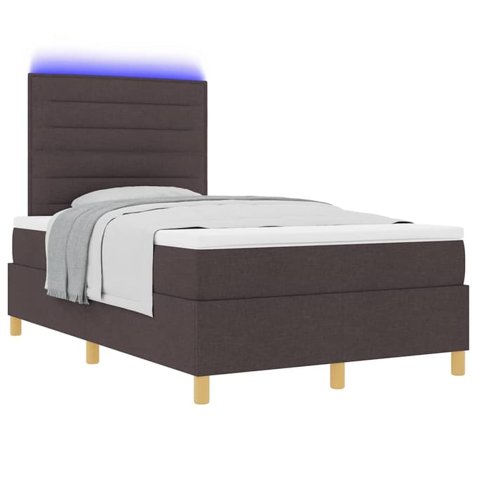 vidaXL - LED - Box - Spring - Bed - met - hoofdeinde - Donkerbruin - 120 - x - 200 - cm - Stof