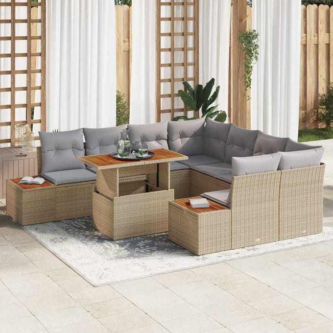 vidaXL - Tuinbank - Set - 9 - st - Beige - poly - rattan