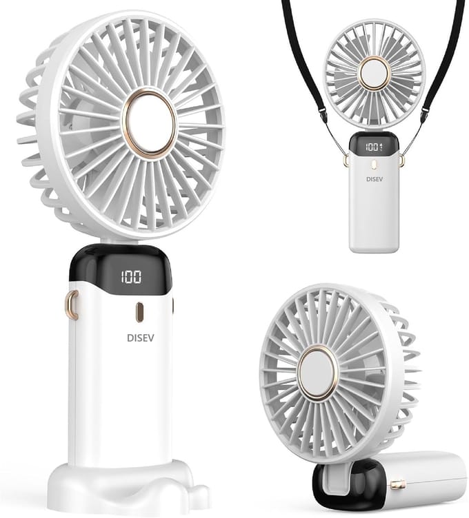 Handventilator - Mini Ventilator - Kleine USB-ventilator - Draagbare mini-ventilator - Oplaadbare batterij - 3600 mAh - Digitaal beeld - 5 Standen - Ventilator - Nek Ventilator usb oplaadbaar - Opvouwbaar met Display - Wit