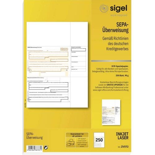 Sigel PC SEPA-overschrijving/ZV572 A4 speciaal OCR-papier, MP 90 g inh. 250 vel
