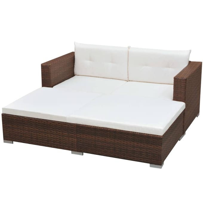 vidaXL - 3-delige - Loungeset - met - kussens - poly - rattan - bruin