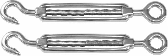 AMIG Spanschroeven/draadspanner met haak/oog - 2x - 7cm - 316L RVS - 100kg - M5 schroefdraad