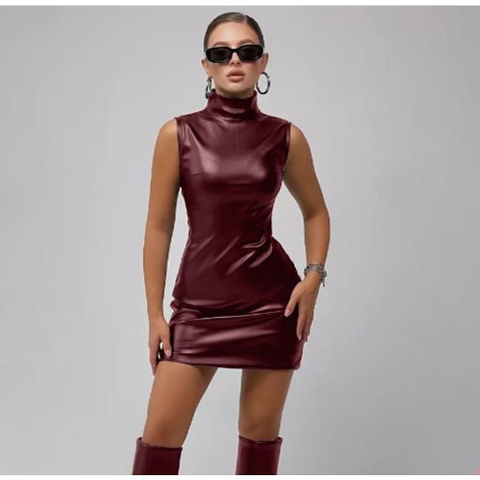 Damesjurk Slanke PU Leer Minirok Effen Kleur High-end Rok S brown
