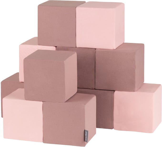 KiddyMoon Soft blokken 14cm blokjes: heather roze 12 Foam blokken speelgoed