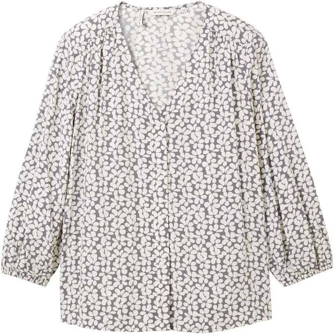 Tom Tailor 1037898 Printed V-neck Bloes Grijs 38 Vrouw