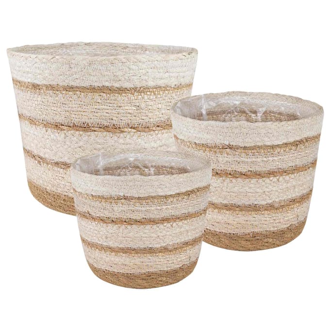vidaXL 3 st Natuurlijk, Wit en Beige Ø26 x 19 cm 100% Zeegras
