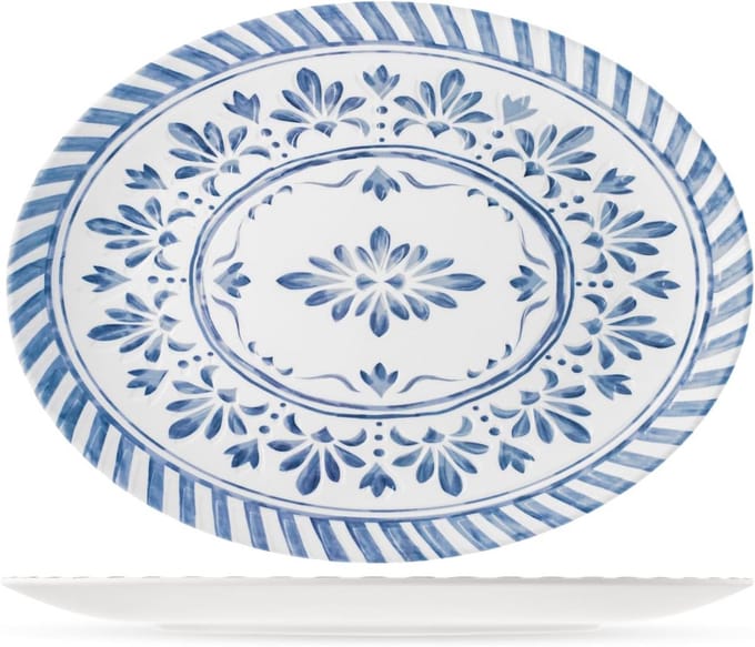 Set van 6 Ovale Melamine Borden, Azulejo Patroon, 35x26 cm