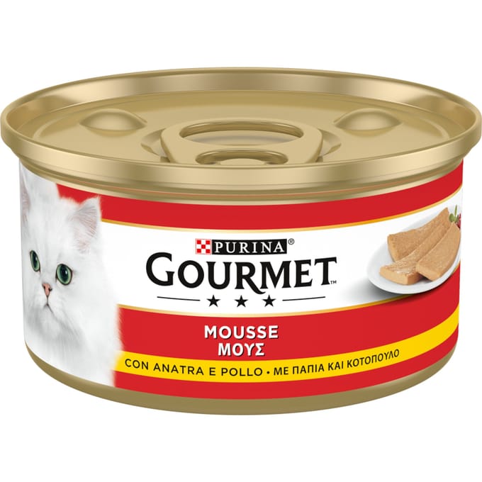 24 x 195g Gourmet natvoer voor katten met eend & Kip