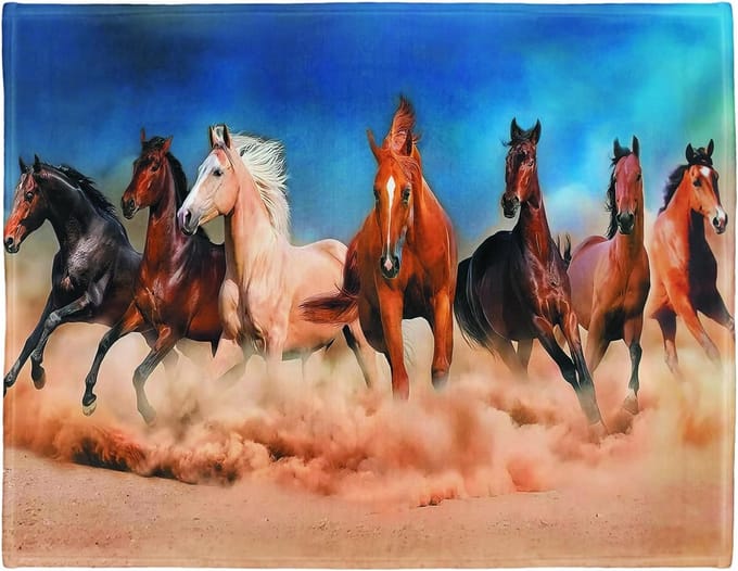 Soft and warm flannel fleece blanket, desert horses, 150 x 200 cm