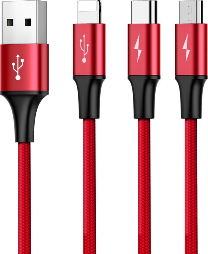 New Age Devi - Rapid 3-in-1 Kabel - Lightning USB-C Micro USB - 120cm - Rood