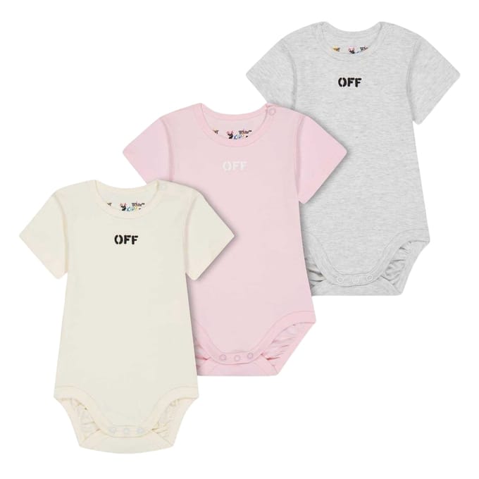 Off White Baby Lettering Crew Neck Romper (Verpakking van 3) (Multikleurige Print)