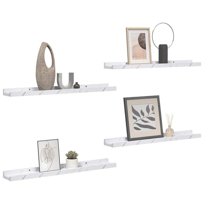 vidaXL - Wandplank - 4 - st - Wit - Marmer - 40 - x - 9 - x - 3 - cm - Bewerkt - hout
