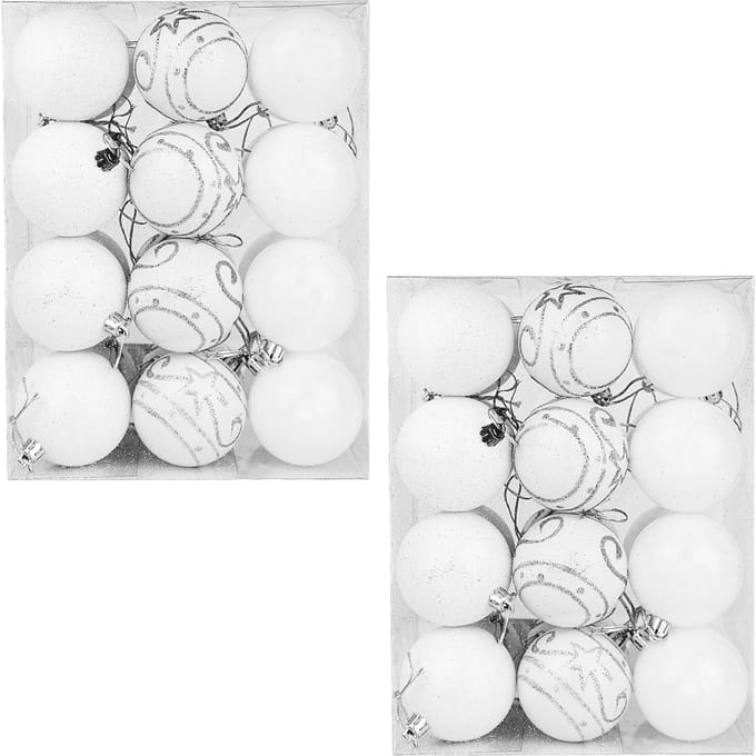 Kerstboomballen 48st Ø6cm - Mat Glanzend Glinsterend - Kunststof Wit