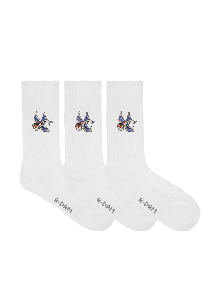 A-DAM  3-pack Crew Socks Adam Bird White Taglia: 36-40 | Biancheria intima Outlet | Unisex | Bianco