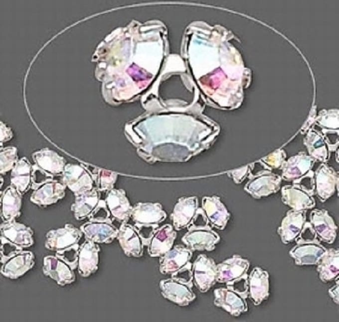 Swarovski Elements, rodiumplated kralencaps met clearAB chatons, 7mm, 12 stuks