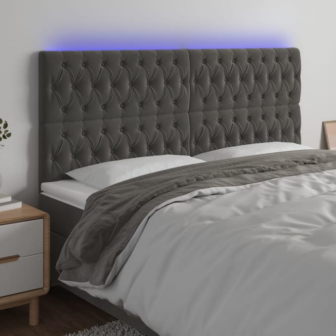 vidaXL - Hoofdbord - LED - 200x7x118/128 - cm - fluweel - donkergrijs